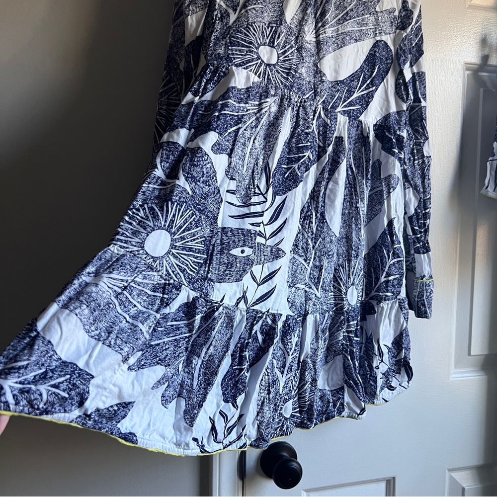 Anthropologie White and Blue Camille Cabanes Botanical Flannel Pajama Set - Picture 16 of 16